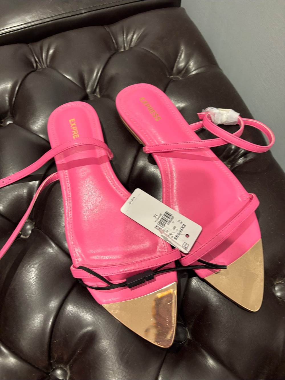 Express Hot Pink Strappy Pointed-Toe Sandals with Gold Toe